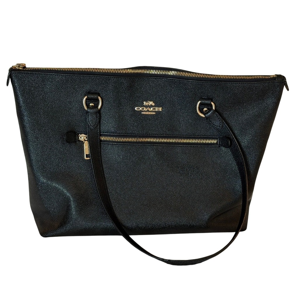 Coach Gallery Tote Black Crossgrain Leather Gold Hardware Shoulder Bag F79608